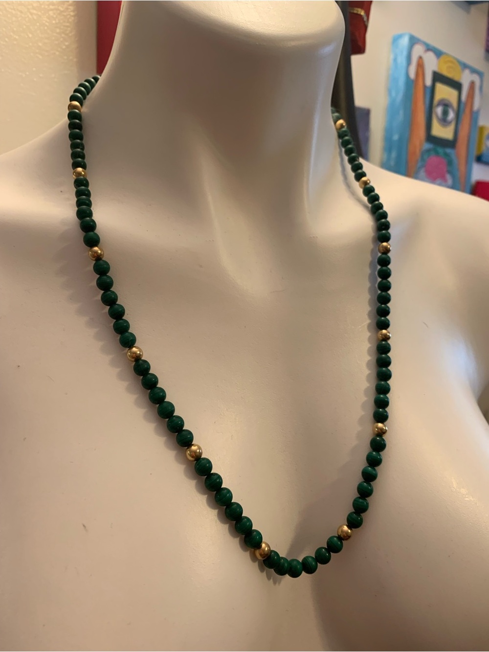 Vintage real malachite necklace.